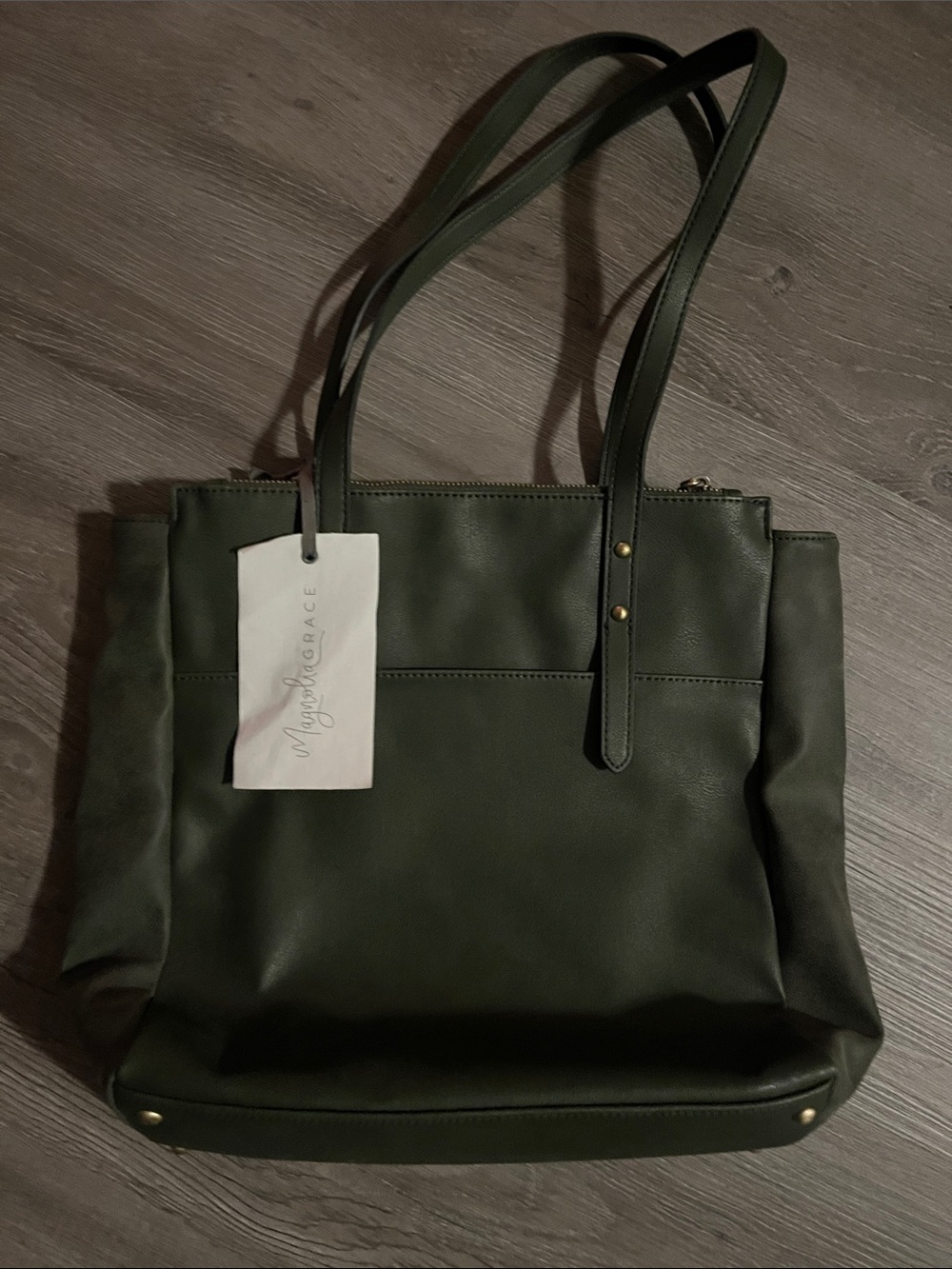 Magnolia Grace Faux Leather Olive Green Tote Bag NWOT